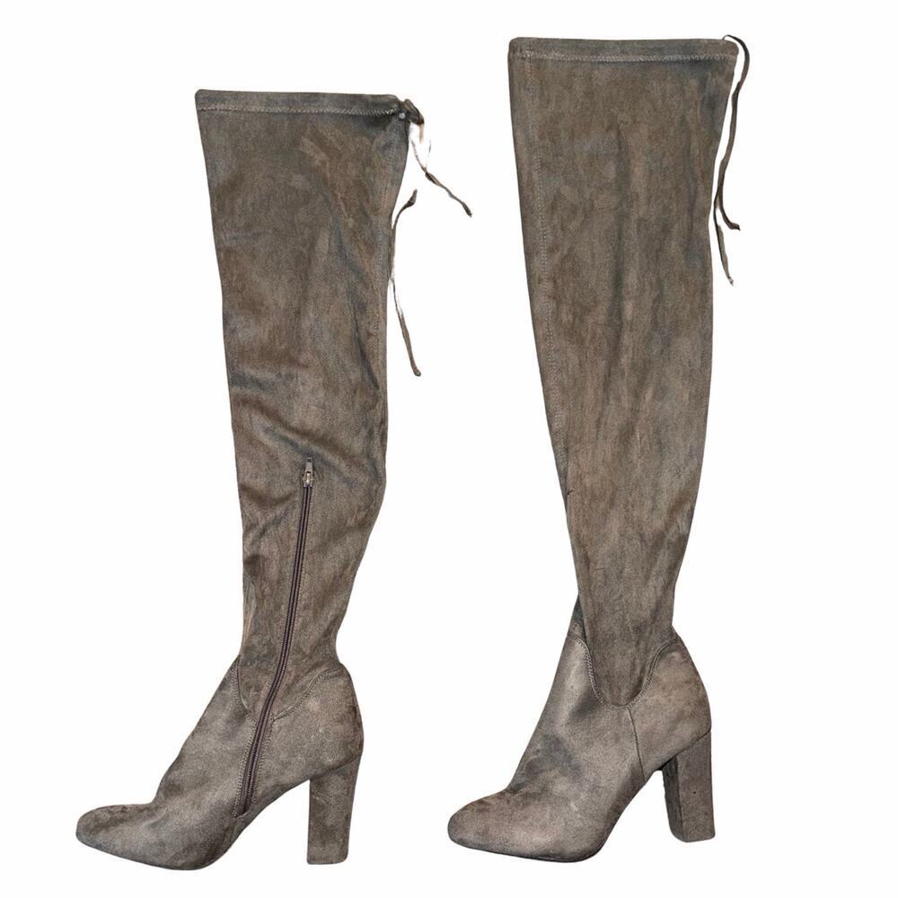 Beston Gray Faux Suede Tall Over the Knee High Heeled Boots Pointed Toe Women 9